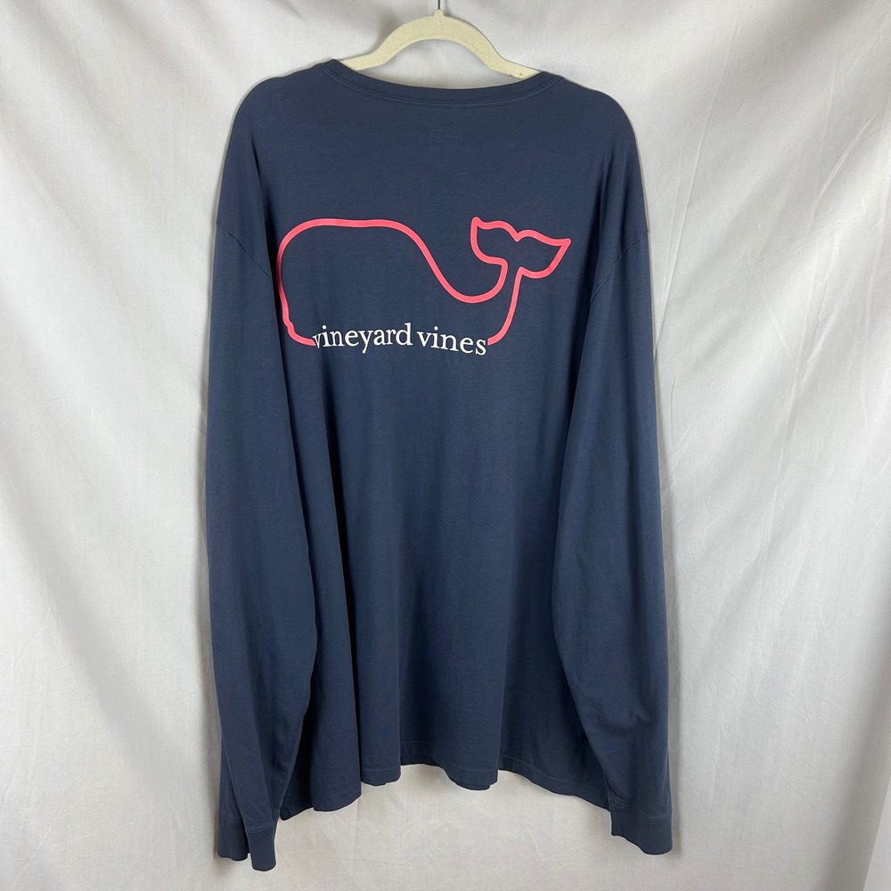 Vineyard Vine Mens 3XB Navy Blue Long Sleeve Whale Graphic Pocket T-Shirt Cotton - Picture 7 of 10